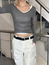 Tencel sheer v neck long sleeves(13color)