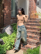 BACK POCKET WIDE JEANS