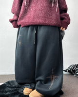 wide balloon fleece-lined hustle fire print wide long pants 🩶 3 COLOR