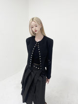 シルバースナップボタンラッププリーツロングスカート