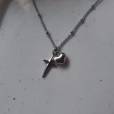 ハートアンドクロス セミチョーカーネックレス (Stainless Steel)