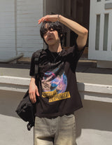 パームプリントクロップショートスリーブTシャツ