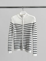 Stand Collar Stripe Long Sleeve Zip-Up