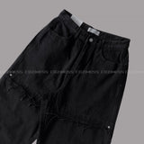 TR2508 non-span incision wide black jeans (S ~ L)