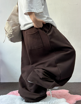 ストリング 🤎 オーバーロングワイドクロスプレートバルーンロングパンツ🤎🤍🩶🖤 - 4 カラーズ