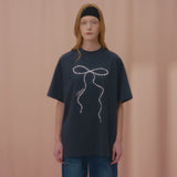 ウェーブパールリボンTシャツ-CHARCOAL