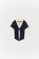 (W) Tie Linen Layered Top