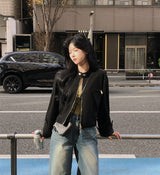 【BELLIDE MADE】バンドカラー スエード クロップジャケット