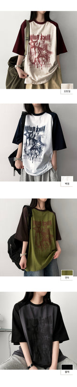 OリングカラーラグランショートスリーブTシャツ