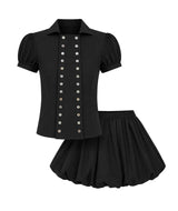 Neris Button Blouse Skirt Set