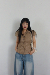 TWINKLE TWEED PUFF JACKET BLOUSE IN DARK BEIGE