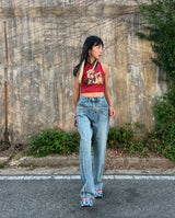 FRONT SIDE PATCHWORK DENIM PANTS code 18106