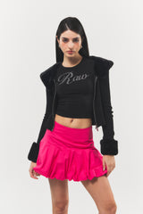 Balloon-fit Cotton Mini Skirt Hot Pink
