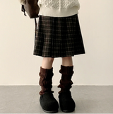 Bomi A-line pleated check midi skirt 