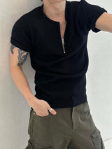 Half zip up rib slim t-shirts(2color)