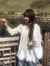 トリン リネン Vネック ラグラン ルーズニット