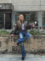 Hip-point bootcut denim pants