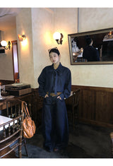 Deep blue bow tie denim shirt