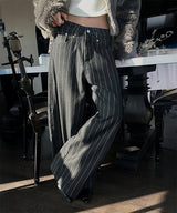 [Unisex] Stripe back strap wide pants