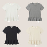 ドット ヘム フリル 半袖 ロング Tシャツ (4 colors)