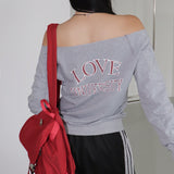 Linbu 87 Patch Off-Shoulder Sweatshirt