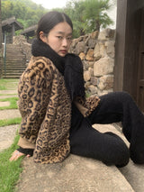 High-End Leopard Suede Fur Jacket