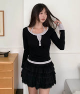 キヴィレースフリルティアードキュロットミニスカート