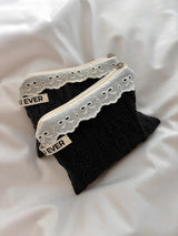 Ribbon lace cable flat pouch - black , M size