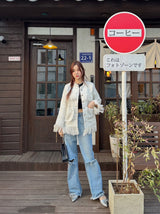 Tassel tweed loose fit no-collar jacket
