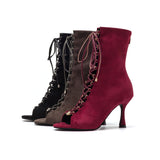 Suede Cross-Ring Open Toe Heel(Red)