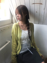 Gron Soft Scratch Wool See-Through Knit Cardigan
