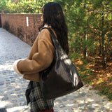 [Daily Bag👜] ナイトレザーショルダーバッグ ビッグバッグ ボブサンバッグ 旅行バッグ ノートパソコンバッグ 3色 [Brown only]