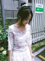 ヴィンテージ ローズ 3/4 Tシャツ アイボリー