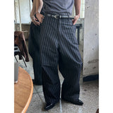 [Unisex] タックストライプワイドデニムパンツ