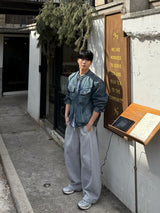 With denim biker jacket