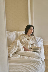 (24218WTLLN) ULLALA PAJAMAS Le Mans Long Sleeve Two-Piece Cream (30'S) Free Size