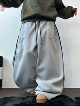 フリース❤トラックビッグポケットロングワイドバルーンパンツ 🖤🩶💛4カラー