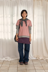 ロゴレイヤードストライプTシャツ (DUSTY PINK)
