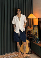 Loose-fitting ethnic punched collar knit shirt 3COLOR
