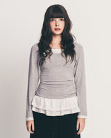 dot frill layered top / gray