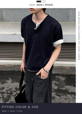 Near Henley Neck Cropped Knit Short Sleeve