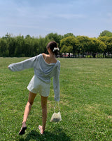 Fillet linen hooded cardigan