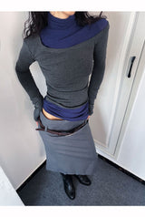Soft Layered Turtleneck Long Sleeve T-shirt