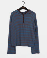 Renber Stripe Half-Button Coloring Hooded T-Shirt