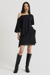 ワンショルダーTシャツ, Black