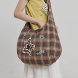 Star Check Applique Shoulder Bag BROWN