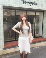 Dot frill midi skirt