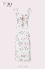 Antique Floral Perfume Skirt Two-Piece Set (blouse+skirt set)