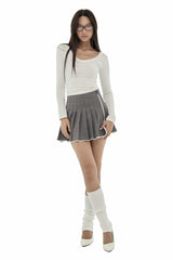 Crepe lace pleated skirt, Gray