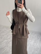 [Setup Available/FW] Lanba Ribbed Layered Long Skirt
